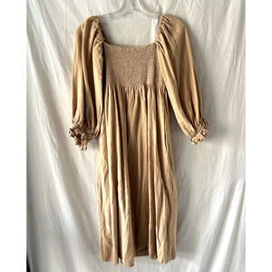 Caara Bohemian Dress L Smocked Peasant Prairie Folk Country Western Cottage